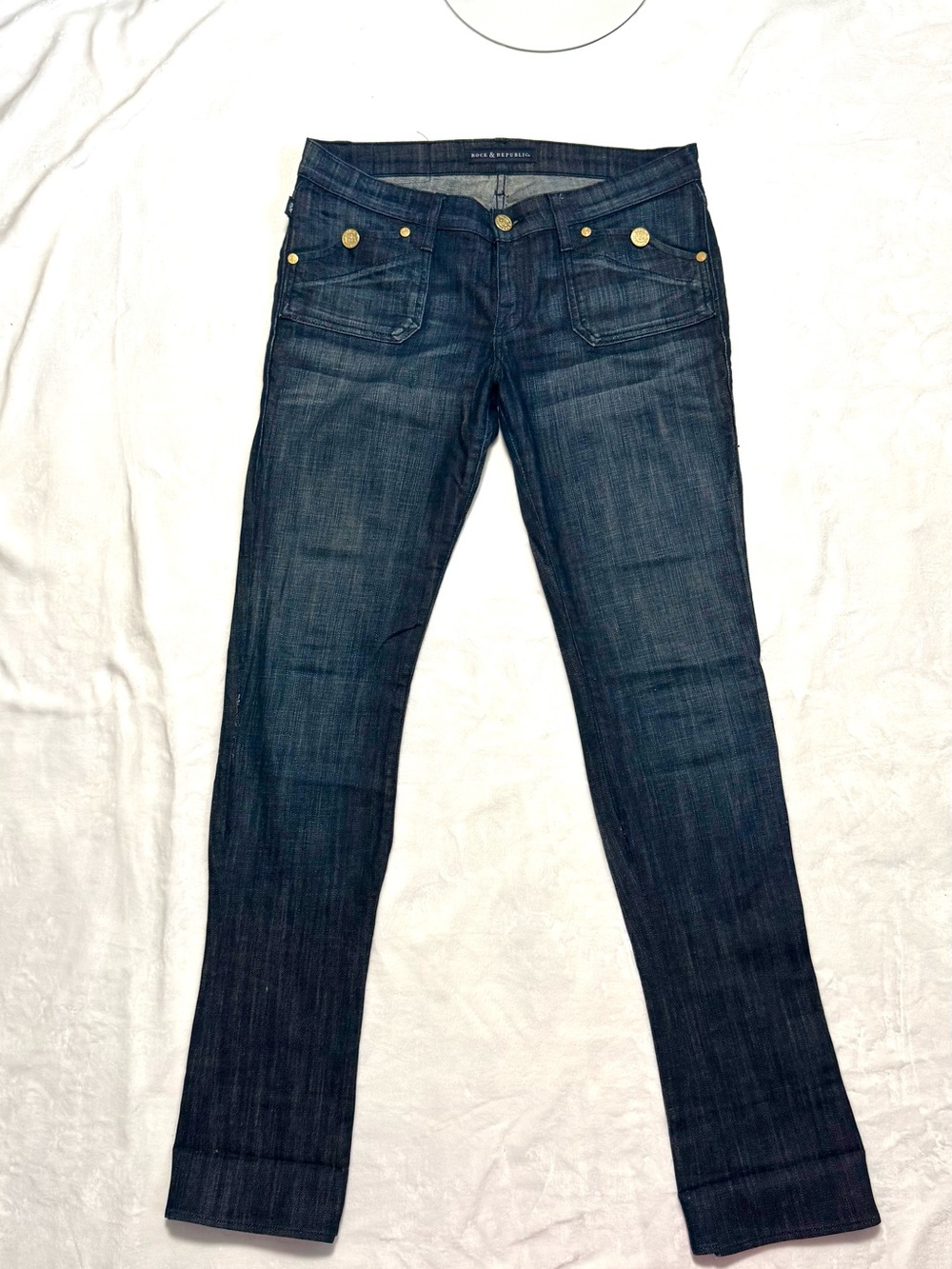 Rock & Republic Dark Indigo Skinny Jeans with Gold Hardware